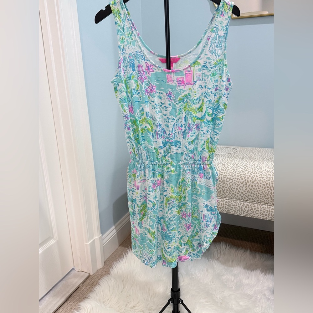 Lilly Pulitzer Floral Mini Romper (builtin shorts) in Blue and Pink